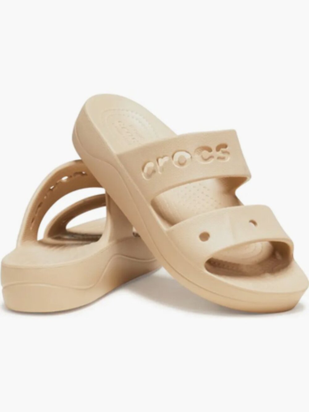 CROCS Baya Platform Slide Sandal Double Two Strap Wedge Chai Tan Beige Sz 7 NEW